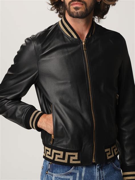 veste cuir versace homme|Vestes et Manteaux de Luxe Homme .